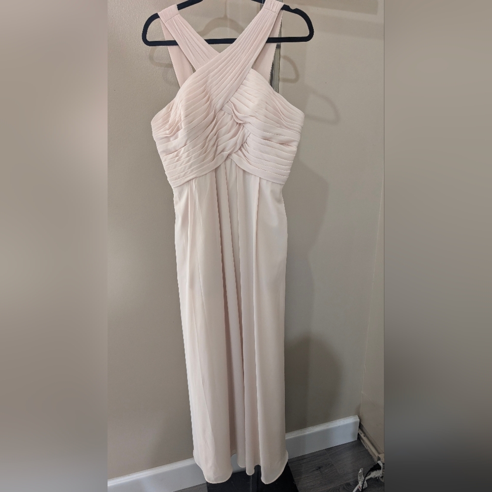 Bill Levkoff Strapless Pleated Cross-Back Gown in Blush